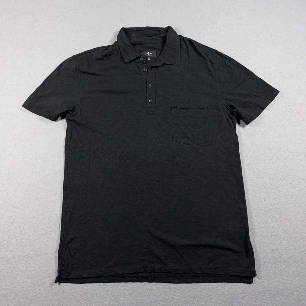 7 For All Mankind Polo Shirt Mens M Black Cotton Pocket Soft Jersey Casual